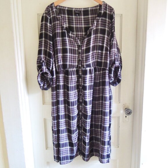 Torrid Black & White Plaid Challis Tab Sleeve Dress 1 (1X) - Picture 1 of 9